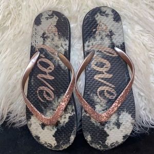 Justice black & pink sandals